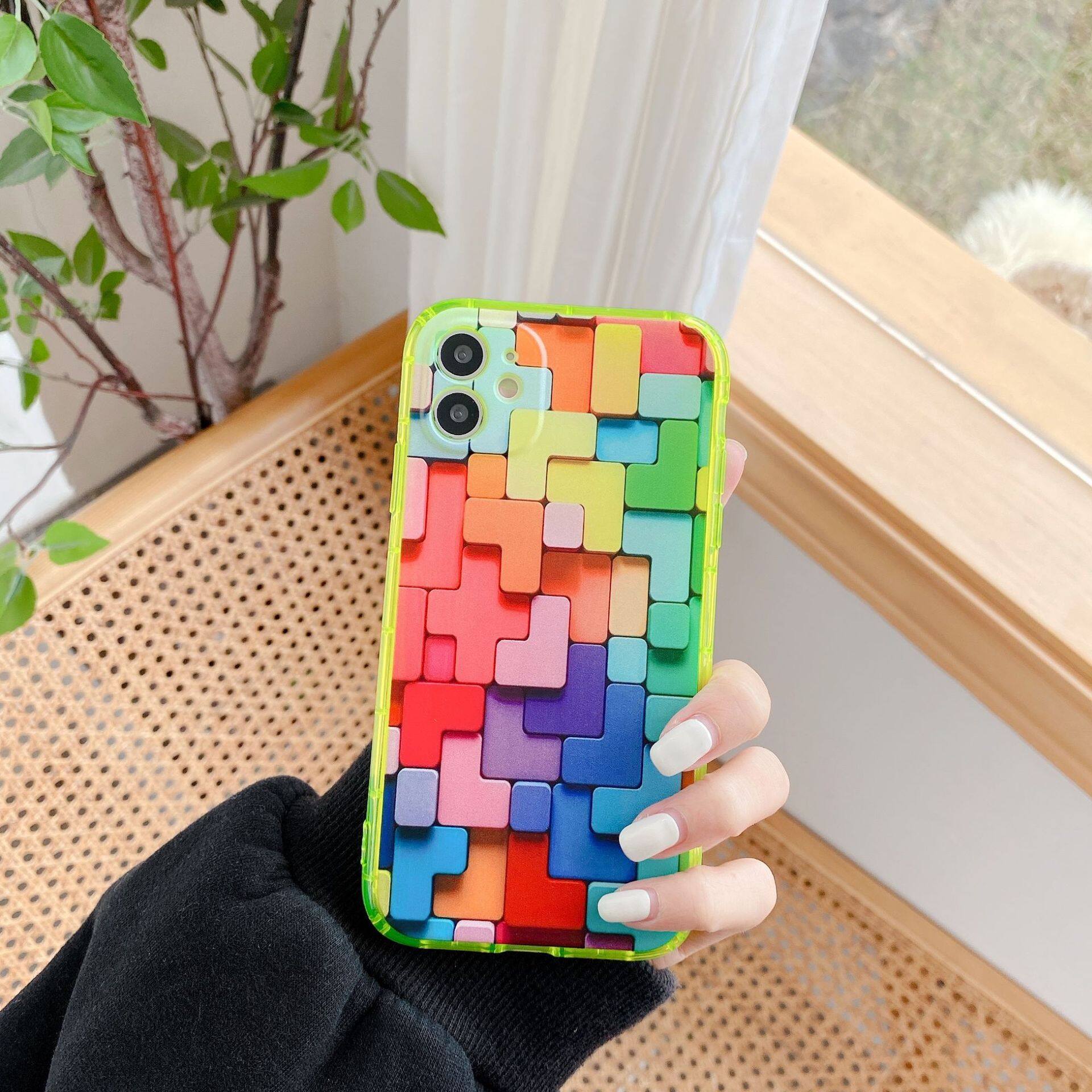 Rainbow Visual 3D Cube Phone Case For iPhone 14 Pro Max 13Pro Colorful Soft TPU Full Body Protective Cover Fashion Simple Back Cover