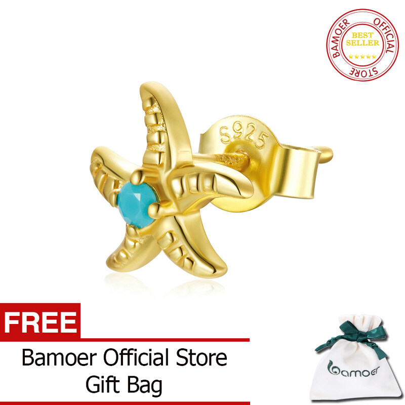 BAMOER Bông Tai Dạng Hạt Hình Sao Biển Vàng Tây Ban Nha 1 Chiếc Bằng Bạc Sterling 925 Cho Nữ Trang Sức Thời Trang SCE1152