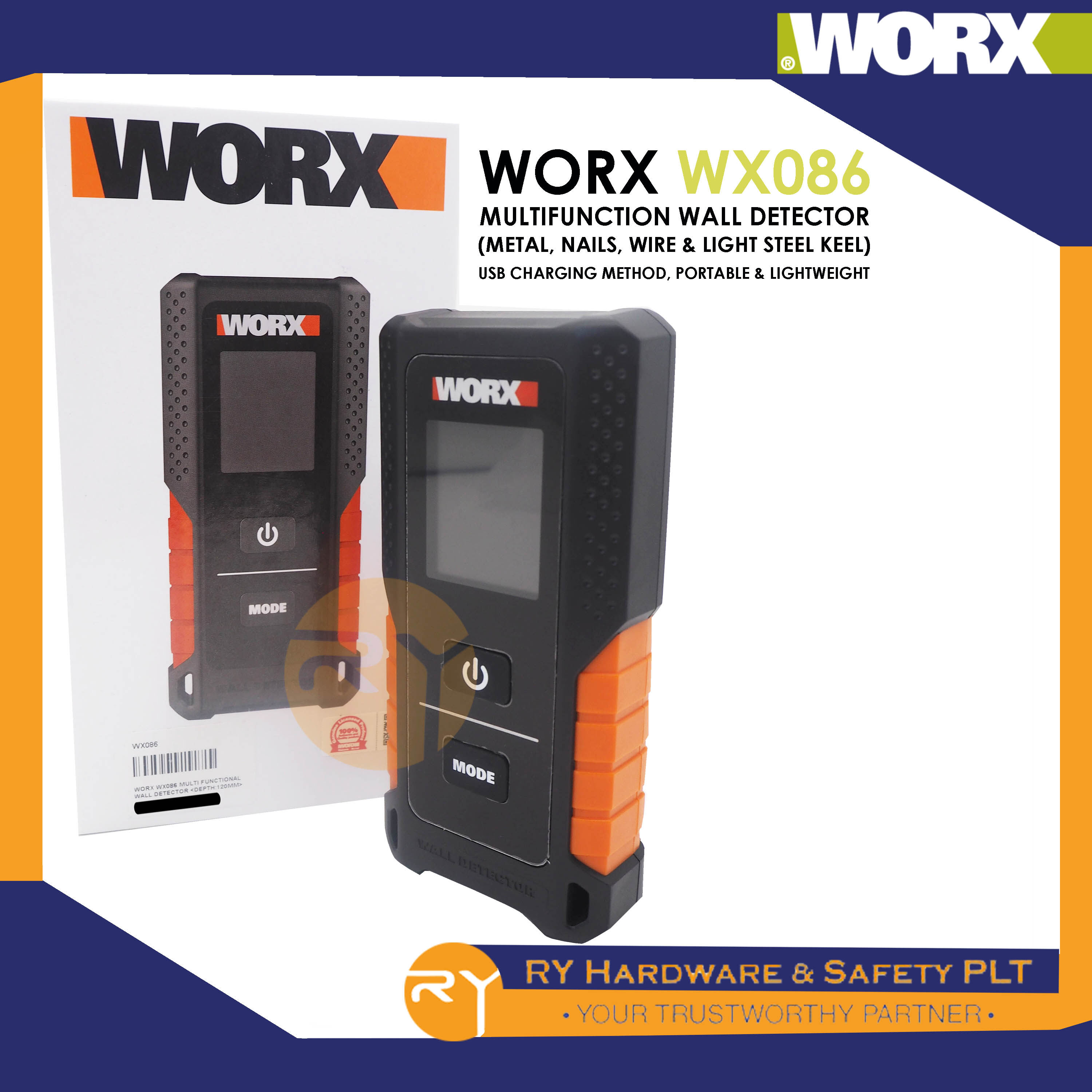 WORX WX086 MULTIFUNCTIONAL WALL DETECTOR(METAL, NAILS, WIRE & LIGHT