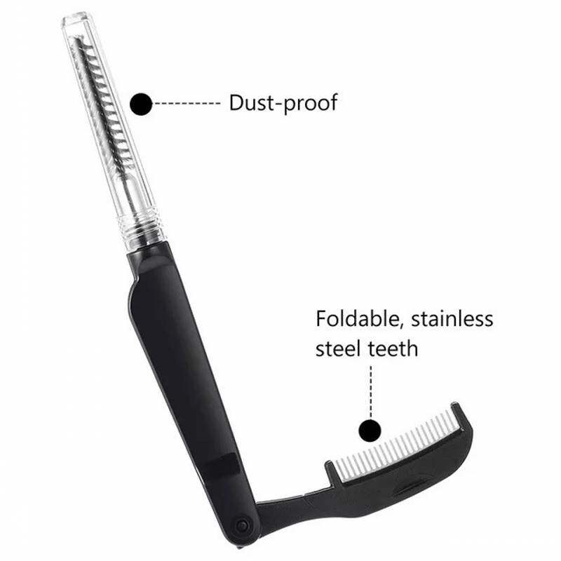 Mini Folding Steel Comb False Eyelash Brush Eyelash Comb Straight Handle Small Eyebrow Comb Eyebrow Brush Beauty Makeup Cosmetic Tool