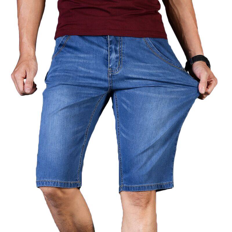 Mens Summer Stretch Lightweight Blue Denim Jeans Short for Men Jean