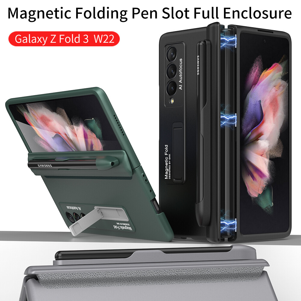 FLOVEME Luxury Ultra-thin All-inclusive Phone Case for Samsung Galaxy Z Fold 3 5G with Magnetic Holder and S Pen Slot for Galaxy Z Fold 4 Fold4 Fold3 Shockproof Protective Cover