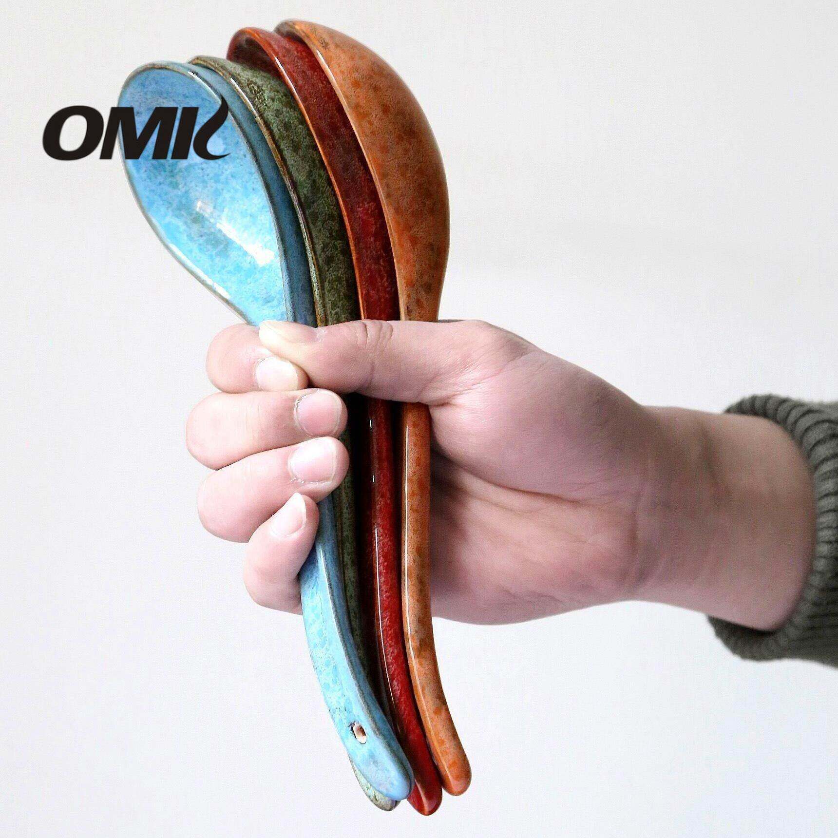OMK Retro style ceramic soup spoon long handle