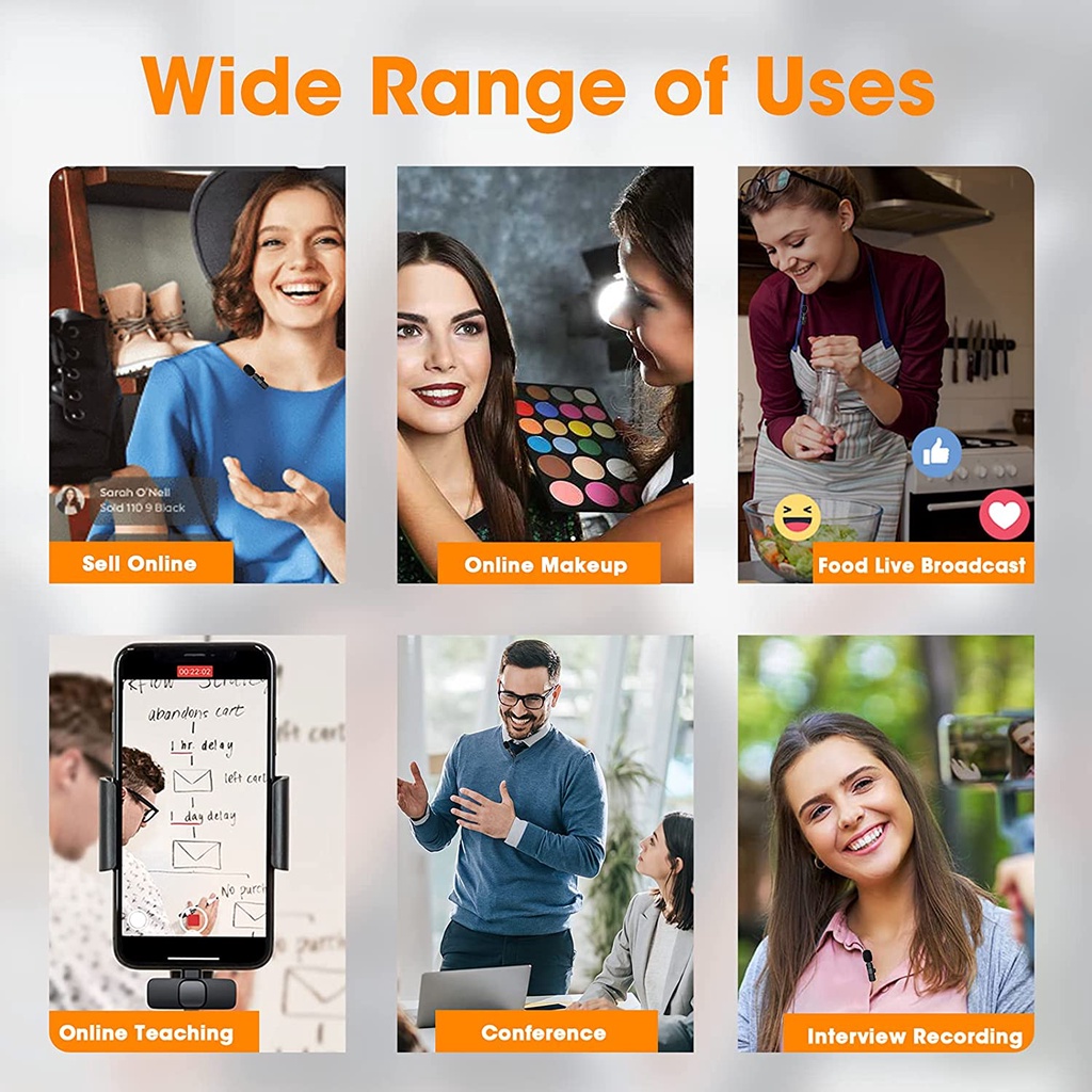 Wireless Lavalier Microphone for iphone and Android,Plug and Play Wireless Lapel Mic, Clip-on Mini Mic for YouTube Facebook Live Stream Vlog Interview Tiktok