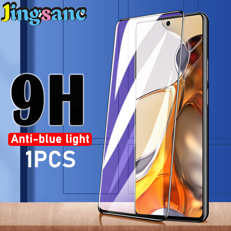 Jingsanc 1 PCS For Xiaomi Mi 11T 5G/Mi 11T Pro 5G Full Cover Anti-Blue Light Tempered Glass 9H Hardness Anti Fingerprin Screen Protector Film