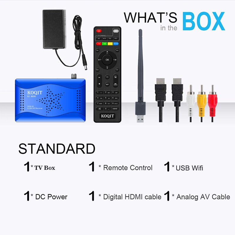 KOQIT K1 Mini 5G Satellite Decoder Satellite Tv Receiver Meecast DVB S2 Receptor Finder T2-MI Youtube Internet Universal Remote