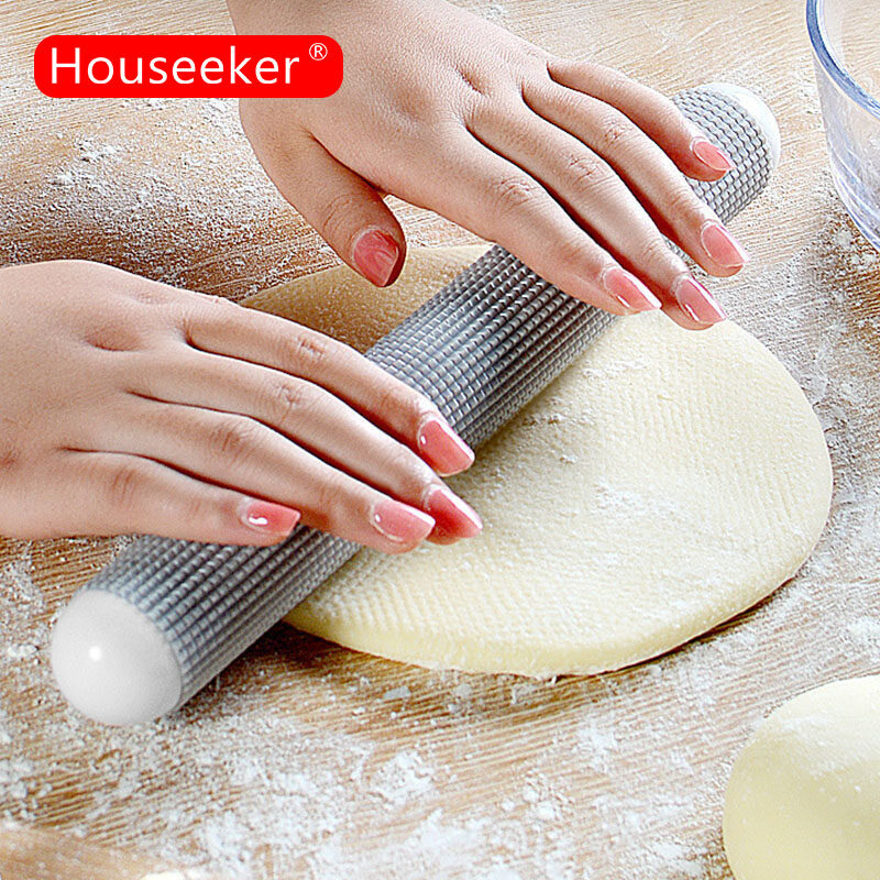 Houseeker 2 Kích Thước Silicone Cán Pin Tay Cầm Bằng Gỗ Không Dính Dough Lăn Pizza Pastry Baking Phụ Kiện Cookie Dụng Cụ Nhà Bếp