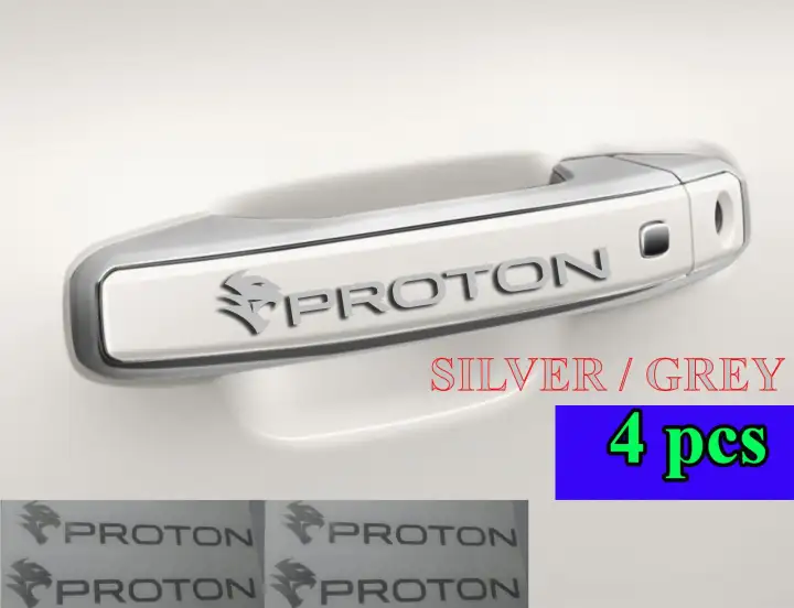 4 Pcs Silver Grey Chrome Proton Logo For Car Handle Door Knob