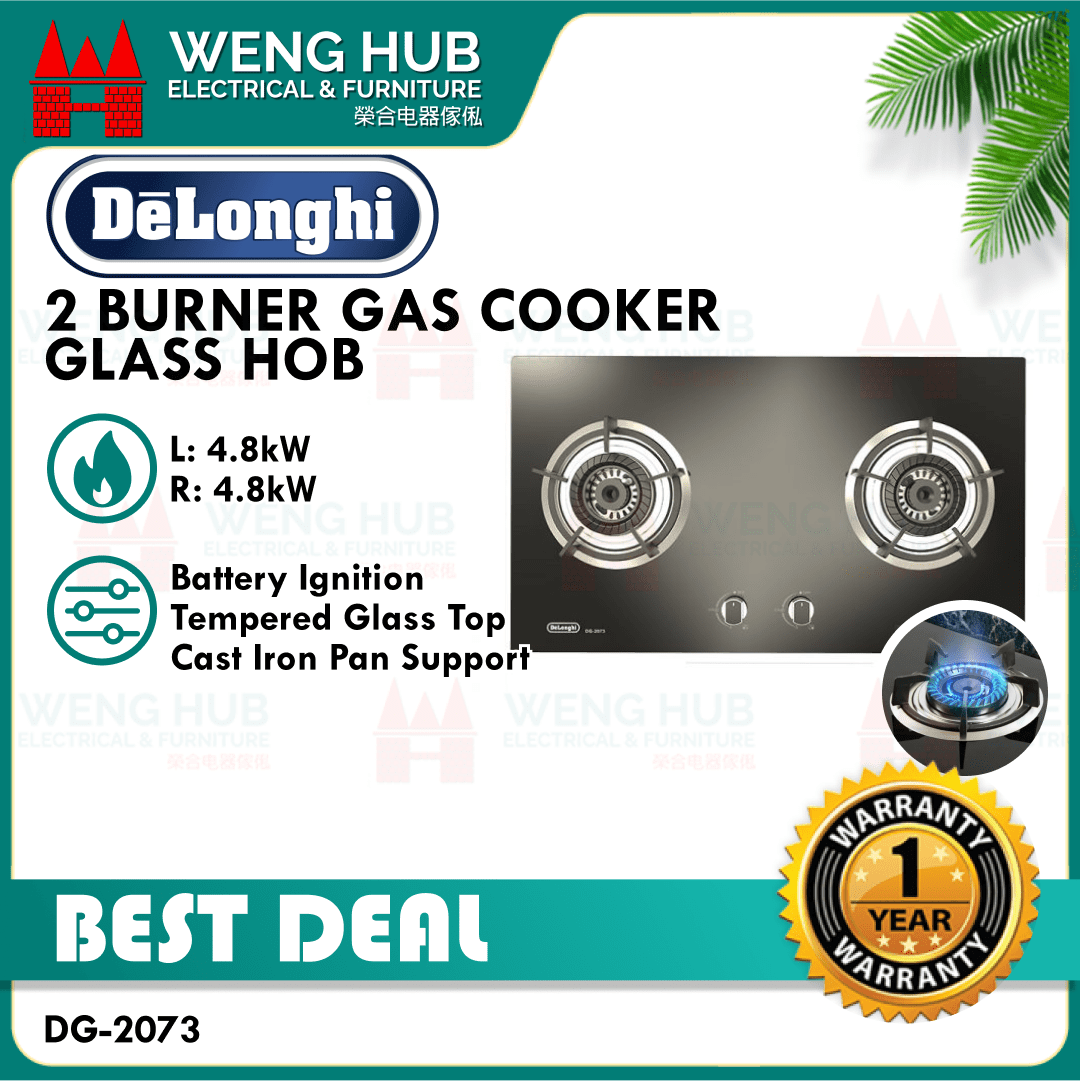 Delonghi 2 Burner Glass Gas Cooker Hob DG2073 Lazada