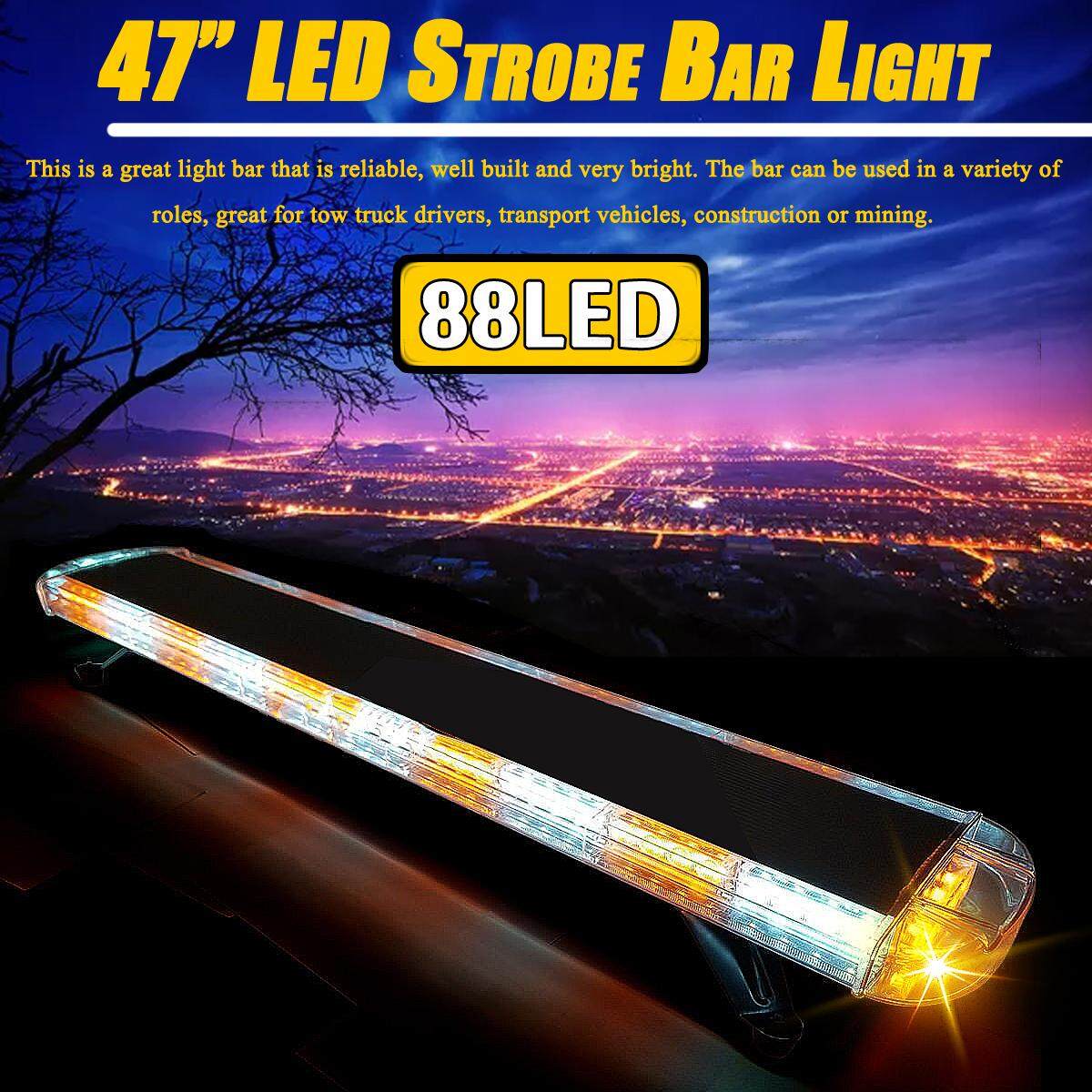 88 LED 47/" Light Bar Emergency Beacon Response Tow Truck Warn Strobe Amber White