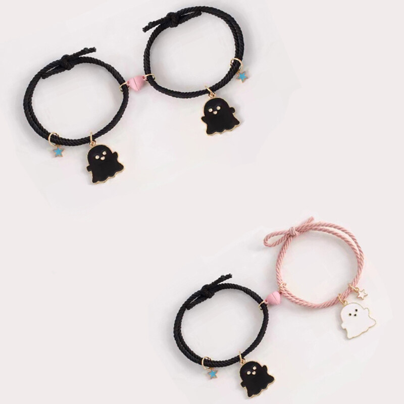 Vòng Tay Mặt Hình Ma Nhỏ Hoạt Hình Thời Trang Angel Girl INS 2 Cái/bộ Vòng Tay Dệt Đôi Dễ Thương Quà Tặng Trang Sức Hợp Kim