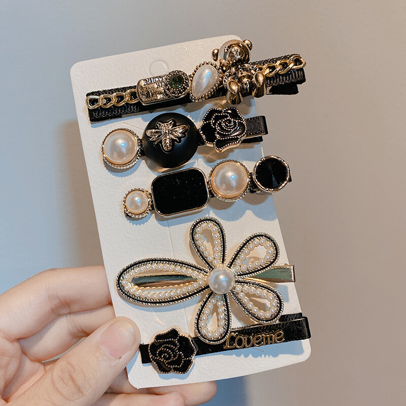 5Pcs/Set Handmade Pearls Hair Clips Pin For Women Bear Geometric Flower Barrettes Headwear Girls Hairpins Hair Accessorie Gifts