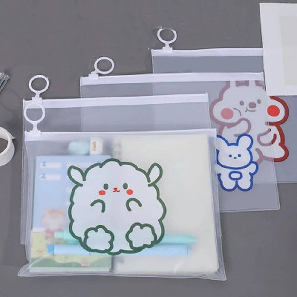 MMLUCK Novelty Cute Rabbit Pen Case Test Paper Folder Transparent Document Bag Learning Stationery Office Supplies File Folder Bear File Bag Pencil Case File Storage Bag