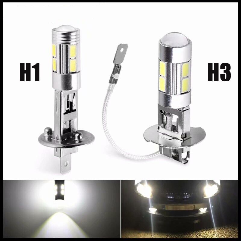 2pcs h1 h3 led bulbs 6000k white super bright high power 10-smd 5630 car fog light driving drl auto lamp