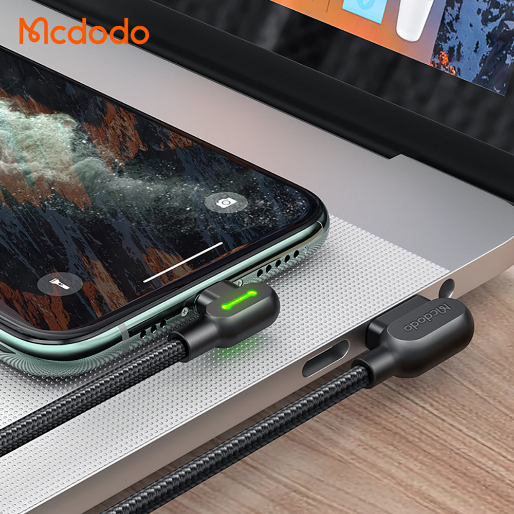 Mcdodo elbow 90° USB Cable For iPhone Lightning Apple 5-14 Pro MAX Fast Charging Cable Mobile Phone LED Light Cord Data Cable