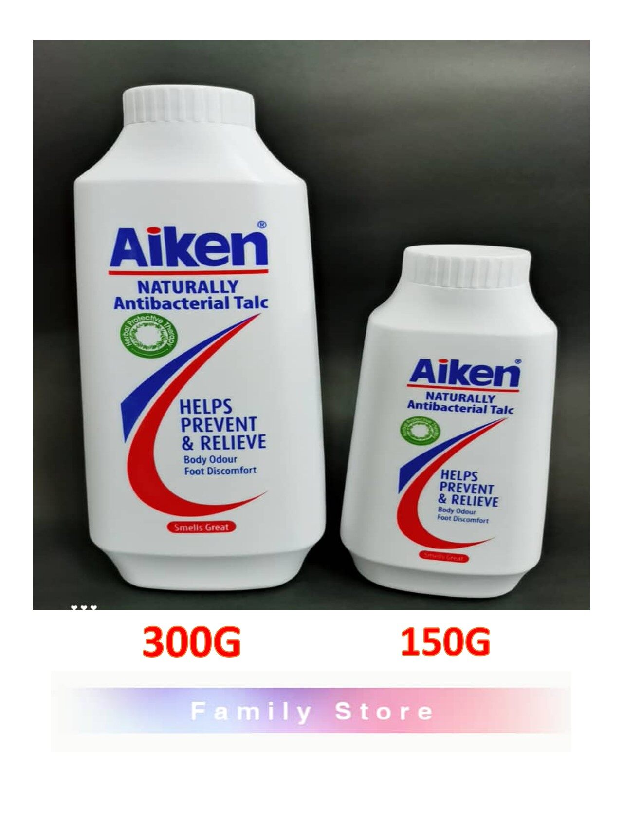 AIKEN NATURALLY ANTIBACTERIAL TALC POWDER (75G/150G/300G) Anti