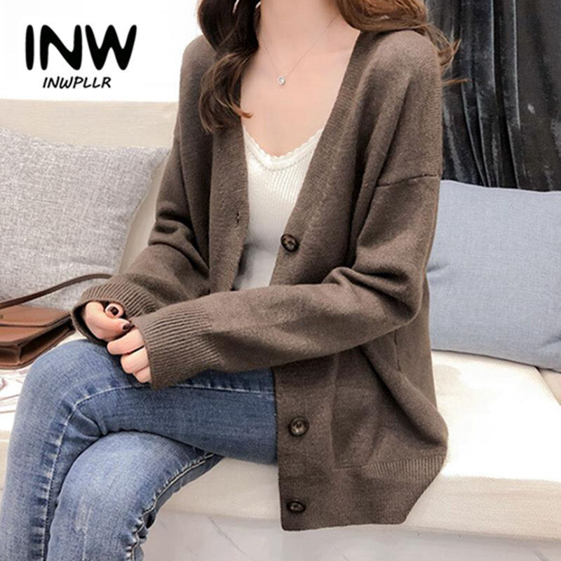 INWPLLR Fashion Button Cardigan For Women Autumn Sweater Summer Casual Knitted Cardigans Female Long Sleeve Sweaters Lady