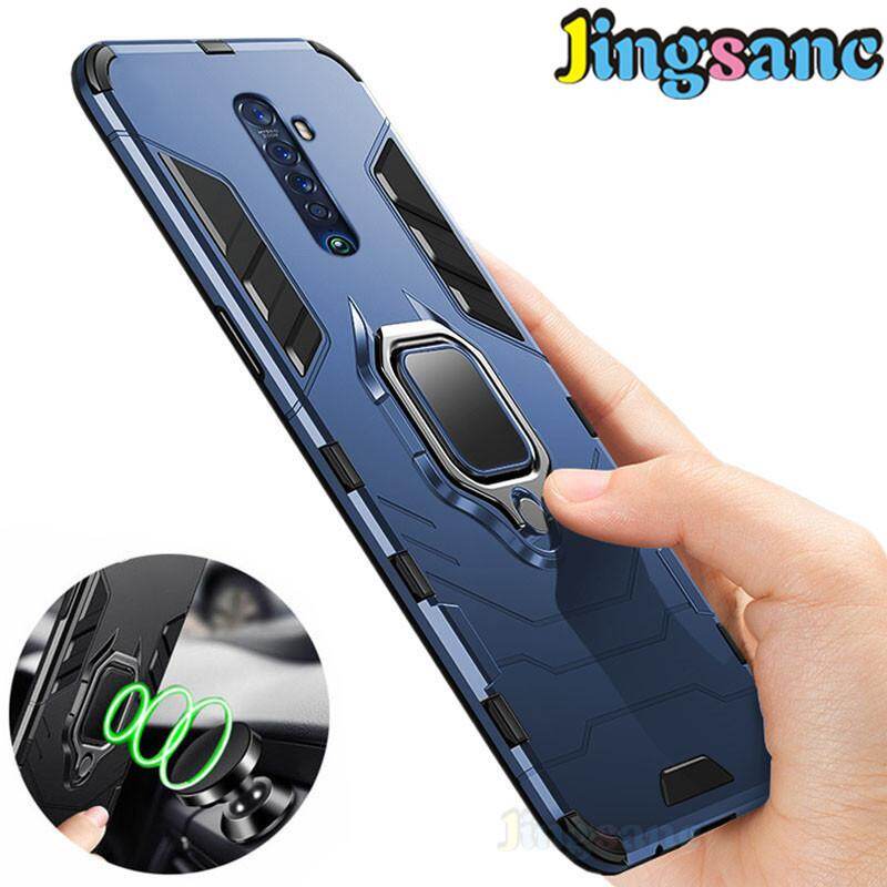 Jingsanc For OPPO Reno2/Reno2 F Phone Case Shockproof Car Magnetic Ring Holder Casing Hard Plastic + Soft Silicone TPU Rugged Back Cover For OPPO Reno 2/Reno 2F