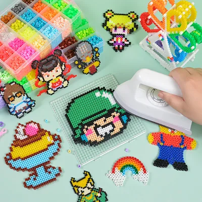 Ready Stock DIY Perler Beads Fuse Beads Kit Toy 5.5mm Big Beads 1800/7000 PCS 3D Craft with Accessoires for Kids Adults Chirdren Educational Toy