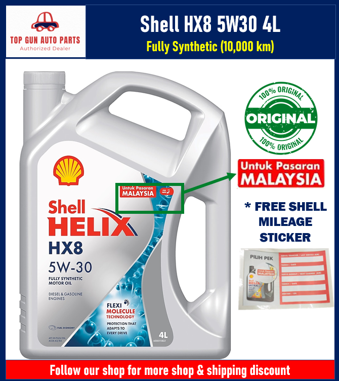 Shell Helix HX8 5W30 4L (Fully Synthetic) 100% Original Untuk Pasaran ...