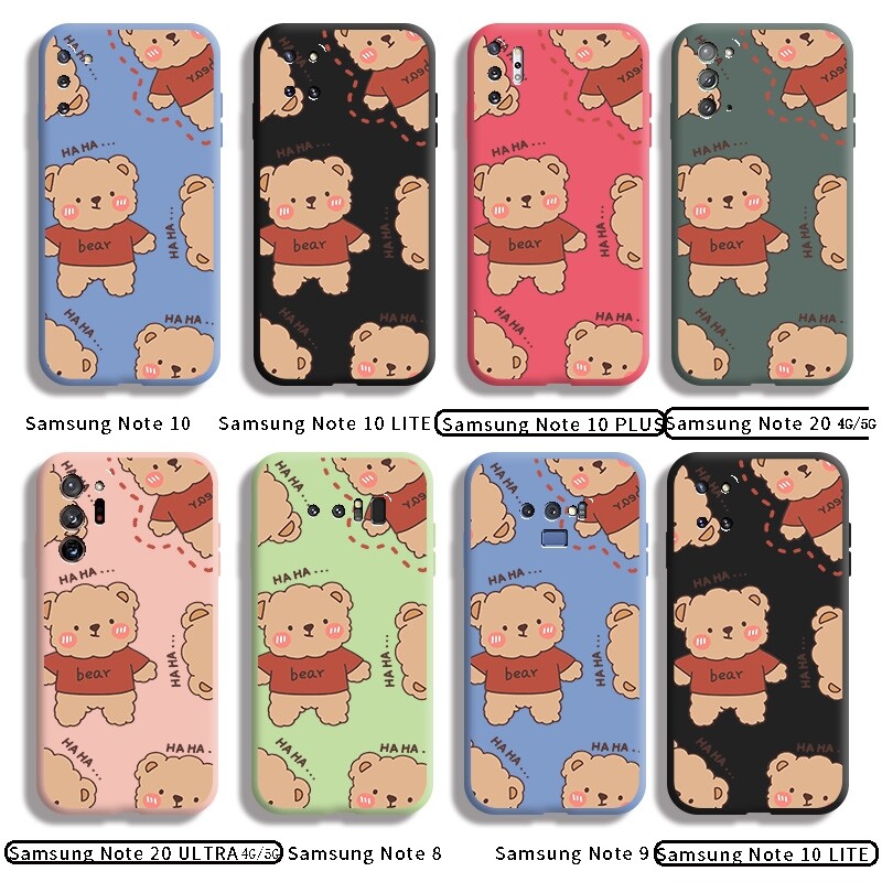 For Samsung galaxy Note 10 LITE Note 10 PLUS Note 20 ULTRA Note 8 Note 9 Phone Case with cute cartoon Plush Bear Shockproof soft Back Cover Liquid Silicone side Pattern Camera Full Lens side protector casing for girls