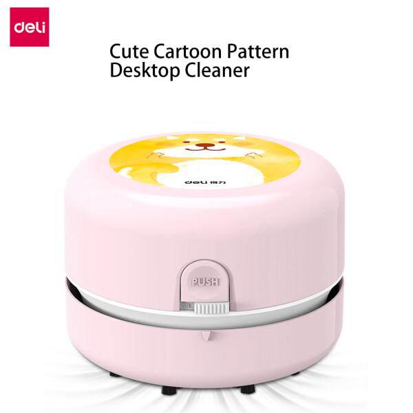 Deli Cute Cartoon Pattern Desktop Cleaner 360°Rising Wind Direction Computer Keyboard Electric Cleaning Brush Nylon Bristles One Button Easy Control Household Desktop Cleaner Sweep Dust Collect Machine With Inner Storage Box For Home Office School
