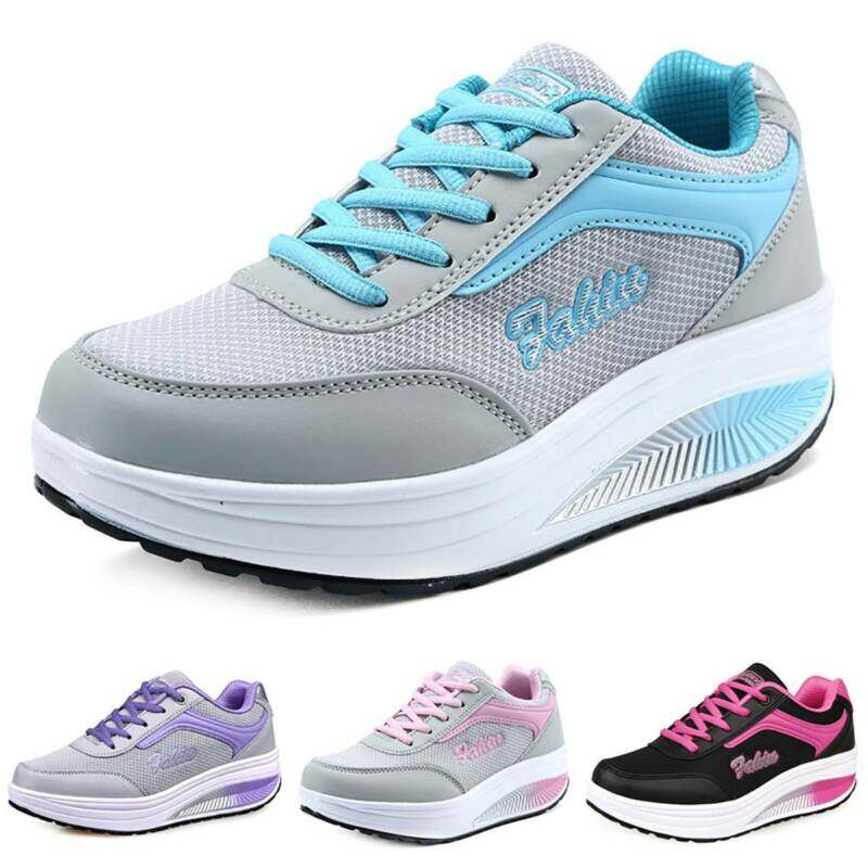 Ghobfpe Women Ladies Platform Trainers Lace Up Snakers Casual Comfy Running Sports Shoes