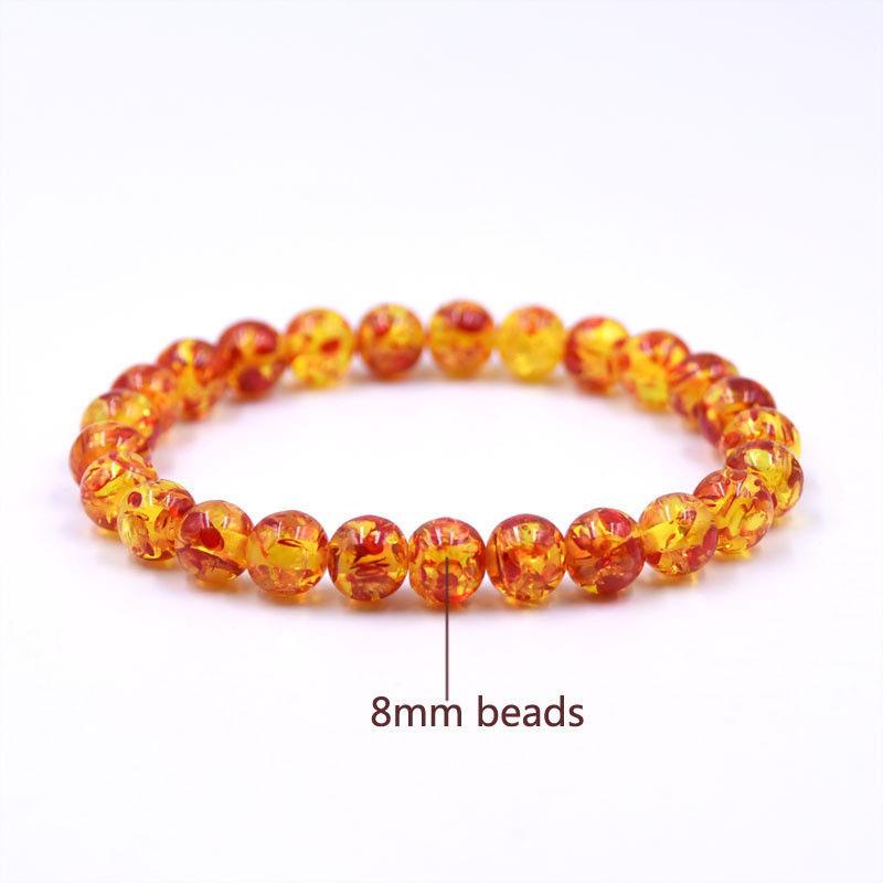 Natural Smile Genuine Baltic Amber Stone Round Bead Bracelet Elastic Stretch Bangle Bracelet 8MM 10MM