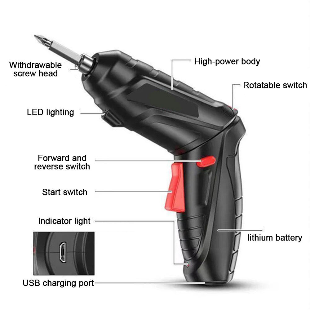 [100% Original] diymore Electric Keyless Screwdriver Keyless Collet Charging Adjustable 90° & 180° Angle Electric Screwdriver 3.6V USB Charging Cordless Rechargeable Hand Cordless Utility Drill Power Supply Power Tools