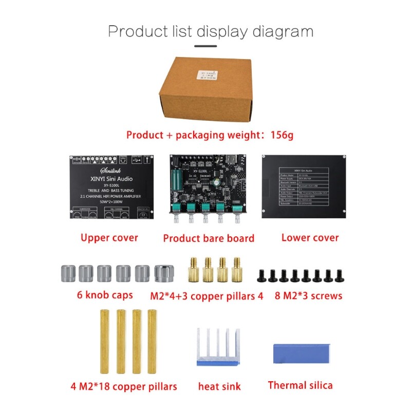 XY-S100L 2.1 Channel Adjustable Bluetooth-compatible Digital Power Amplifier Module Electronics with Treble and Bass