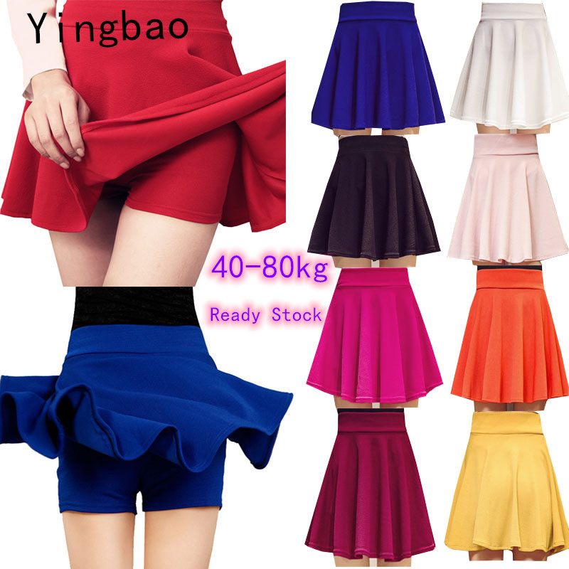 Yingbao Chân Váy Xếp Ly Dáng Chữ A Cho Nữ Phong Cách Hàn Quốc Ngoại Cỡ Ngắn Màu Đen Trắng Đỏ Cam Xanh Dương Hồng Xanh Đậm Màu Trơn Cho Nữ Khiêu Vũ Công Sở Công Sở Mini Màu Vàng Mùa Hè Nhật Bản