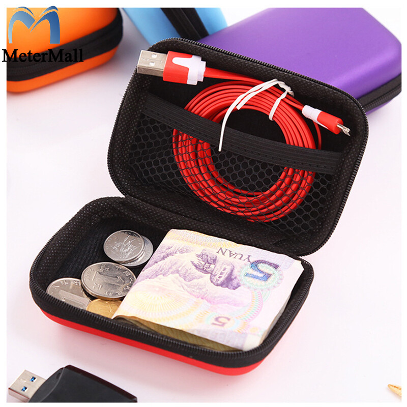 MeterMall Portable Square Shaped Zipper Enclosure Headphone Bag Pouch Earphone Case Charging Data Cable Holder