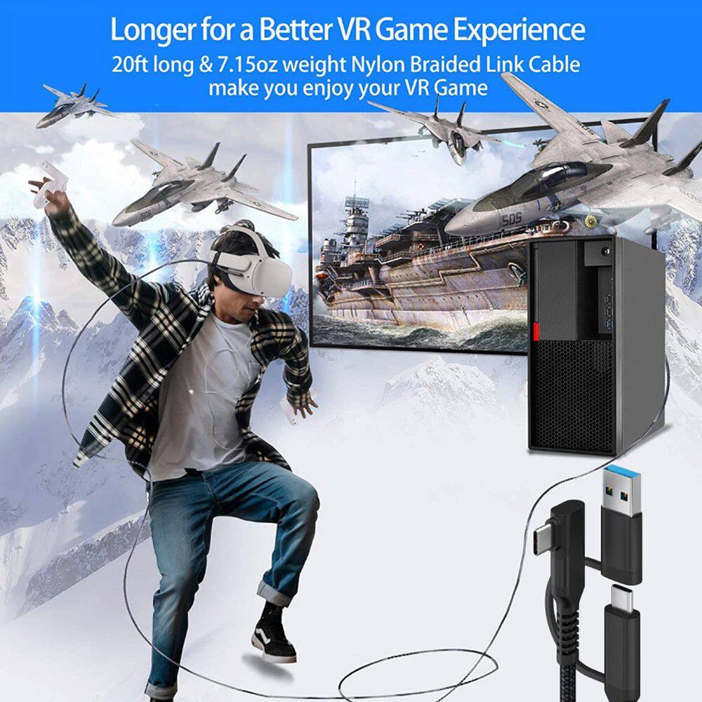 RIXINNY Cáp USB 3.0 Type C Di Động 90 Độ Khuỷu Tay Cho Oculus Quest 2 Cáp Trực Tuyến Phụ Kiện Tai Nghe VR Cáp Dữ Liệu Sạc Nhanh Cáp Sạc Nhanh Cho Quest 2 Cáp Liên Kết Dây Dữ Liệu