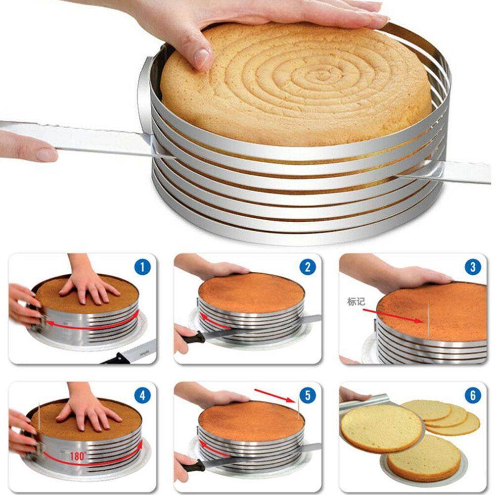 Dụng Cụ Cắt Bánh Có Thể Điều Chỉnh Khuôn Tạo Lớp Bánh Mousse Tròn Vòng Cài Đặt Bánh Cắt Lát Bằng Thép Không Gỉ Dụng Cụ Làm Bánh Tự Làm