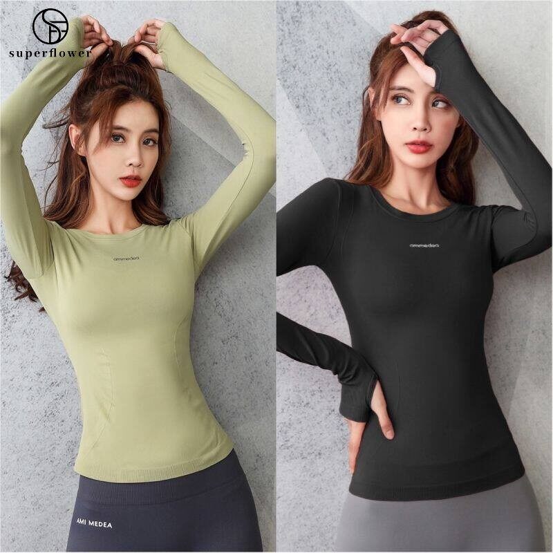 SUPERFLOWER T-shirt attillata a maniche lunghe per esercizi Allenamento Corsa Jogging Allenamento Top da yoga ad asciugatura rapida_voghion.com