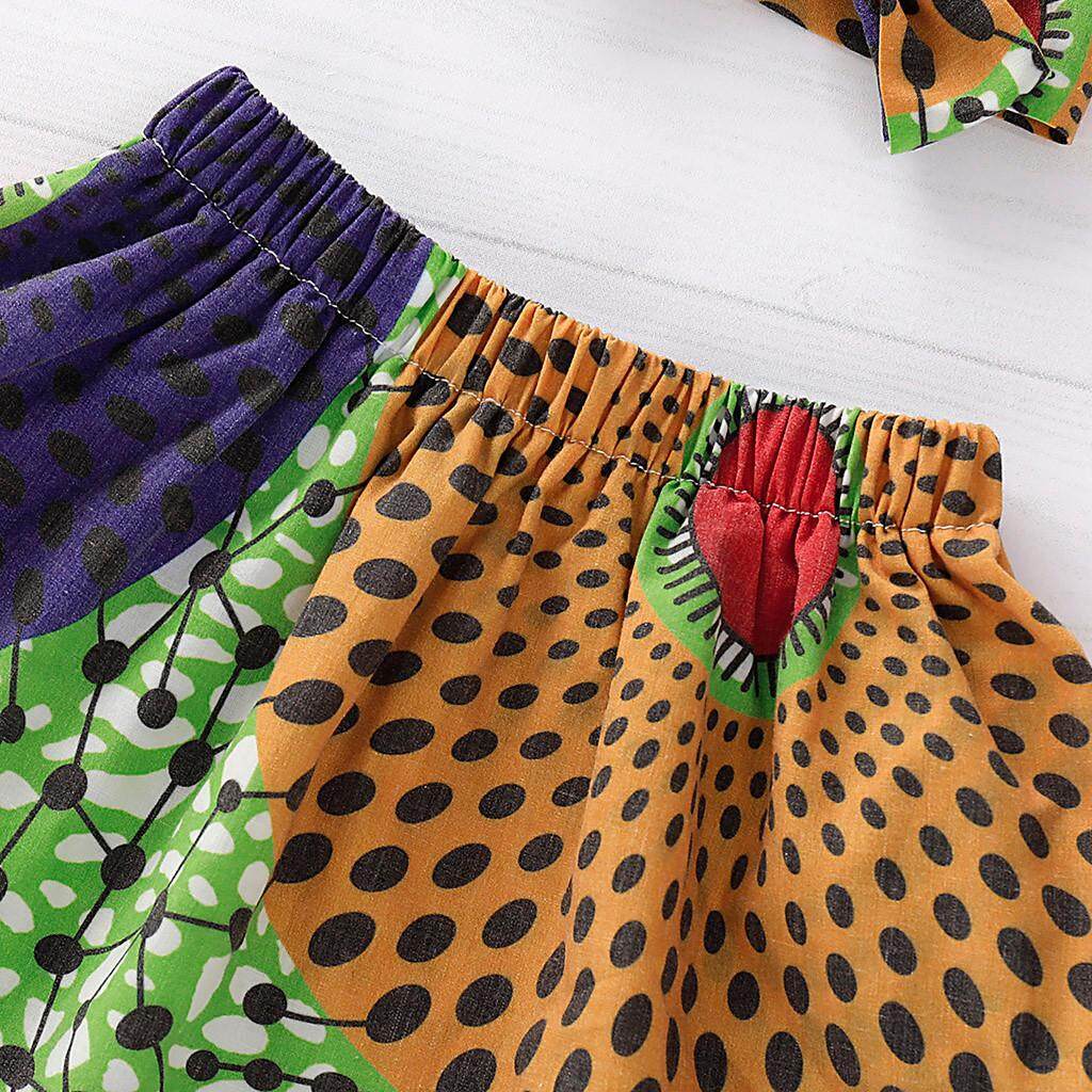 Toddler Kids Baby Girls Cotton African Skirt Headband Dashiki Print Clothing Set