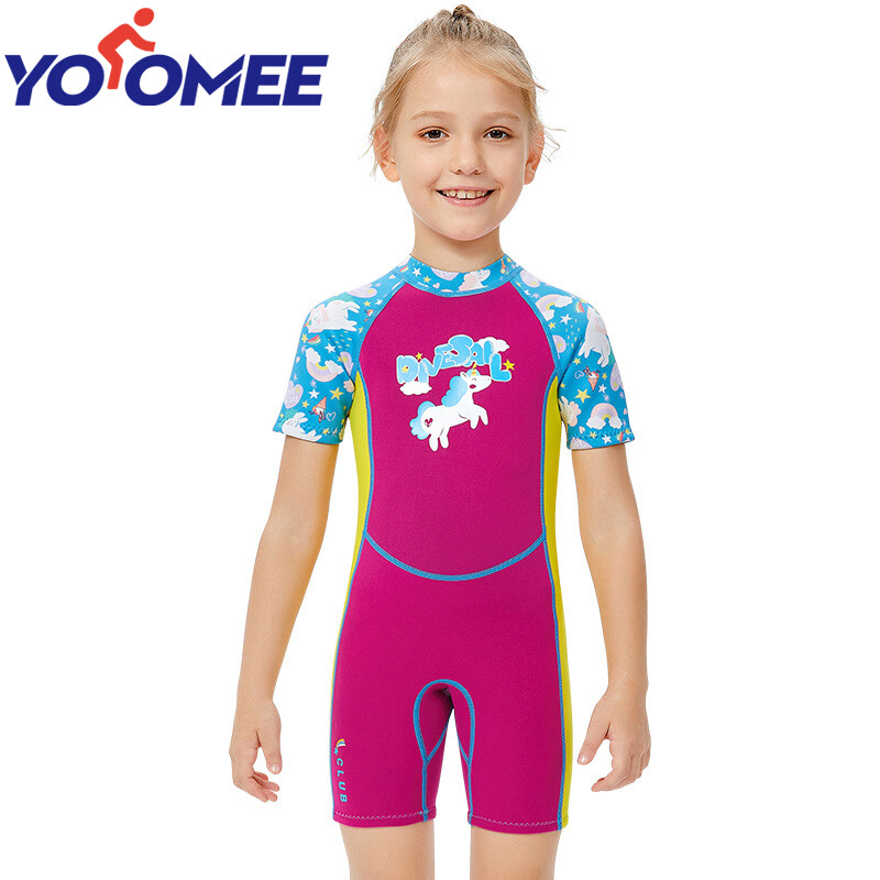 Yoomee 2.5MM Kids Wetsuit One-pieces Shorty Cold Proof Diving Suit Swimsuit Surf Suit for Girls Youth Teen Toddler Child