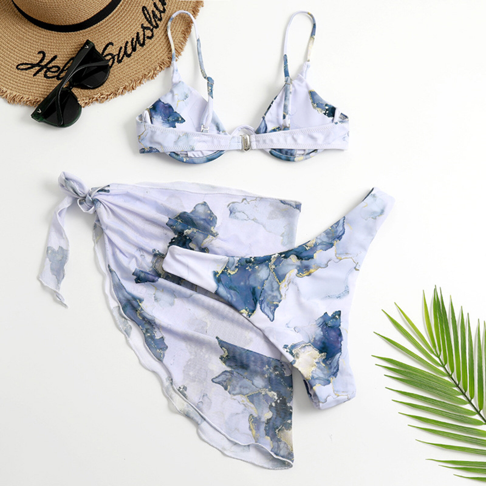 Happybuyner Swimwear for Women Swimsuit Set Print Underwire Bra and Panties and Wrap Skirt Three-Piece Suit for Swimming_voghion.com