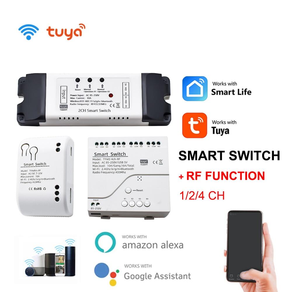 [HOT 2023] Tuya Smart Remote Control Wireless Wifi Switch Module 1/2/4CH DC 7-32V 5V 12V 24V 220V RF Receiver 10A wifi Relay For Alexa DIY