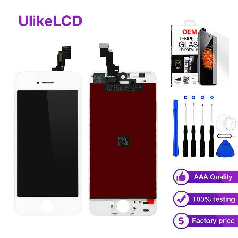 Hitam/Putih Layar LCD untuk iPhone 5G Rakitan Digitizer Sembuh Layar Pengganti LCD + Kaca Antigores + (A1428/A1429/A1442)