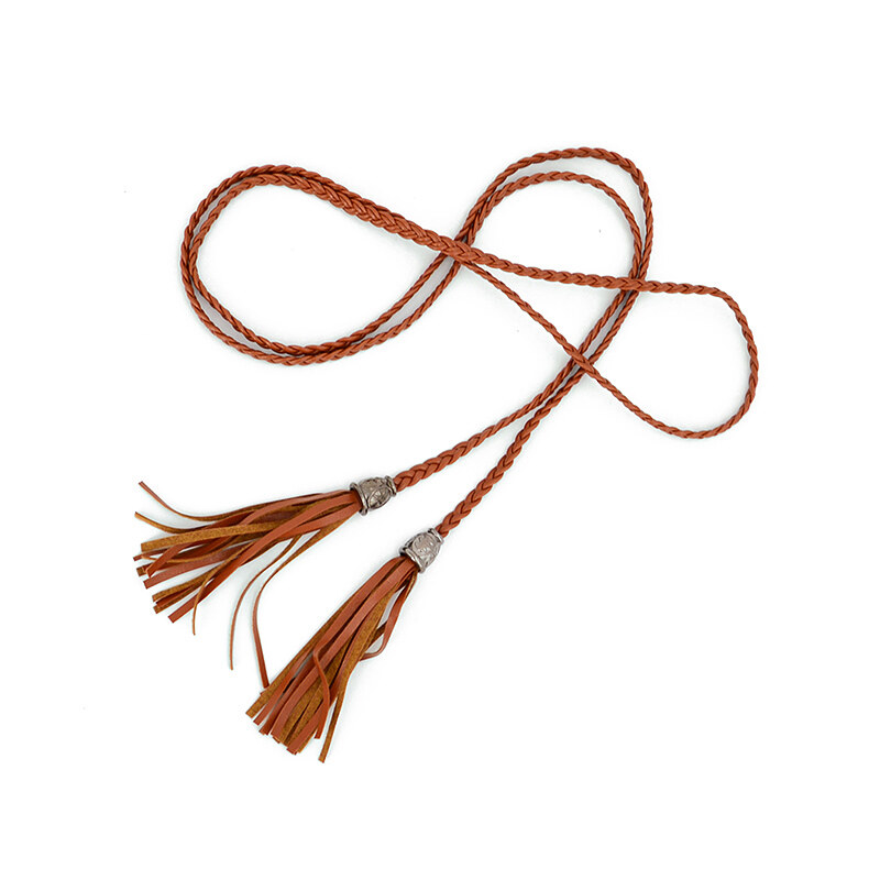 hand-knit long pu leather braid belt string band with tassel,casual partty dress belts for women girl