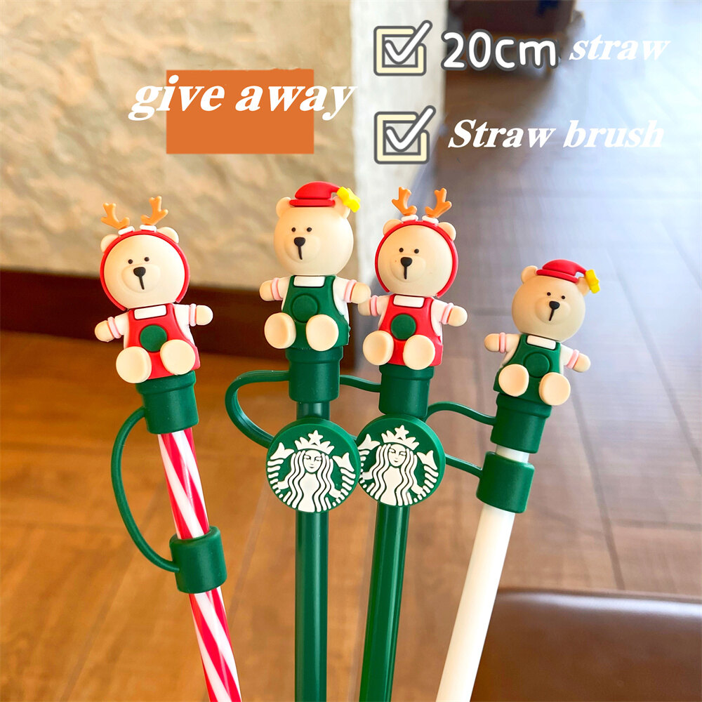 Suitable for Starbuck universal non-disposable, recyclable, leak-proof, dust-proof cute cartoon straw plug with straw