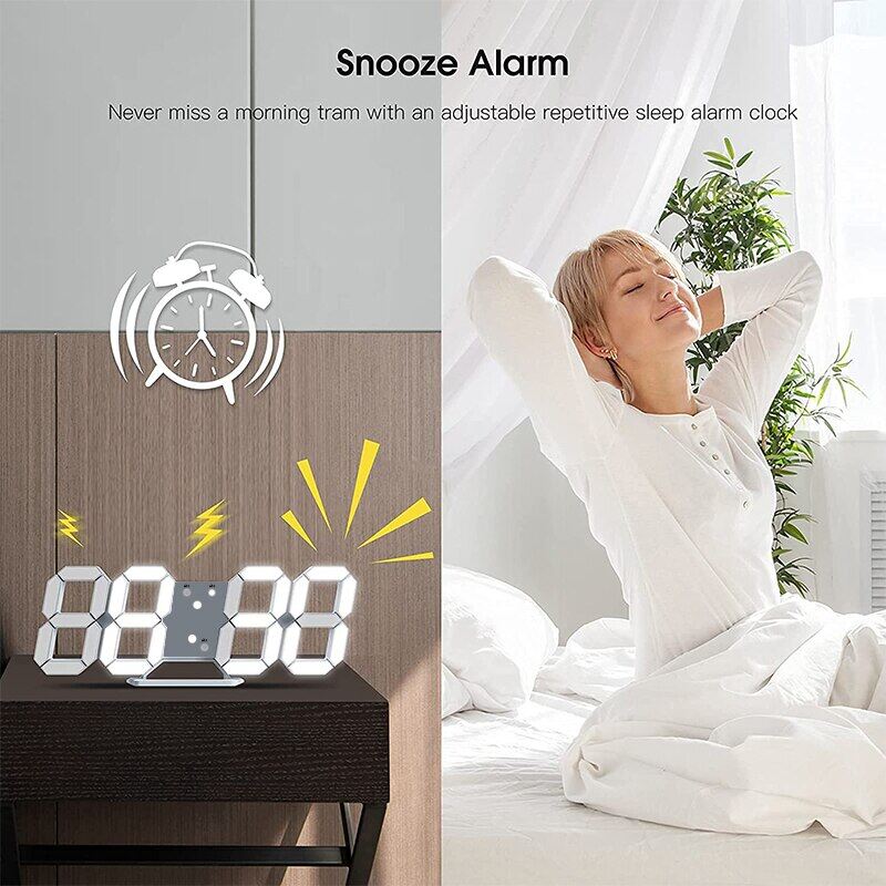 ZZOOI 3D LED Digital Wall Clock Alarm Clock with Remote Control with Time Date Temperature Display Time For Bedroom Living Room Office