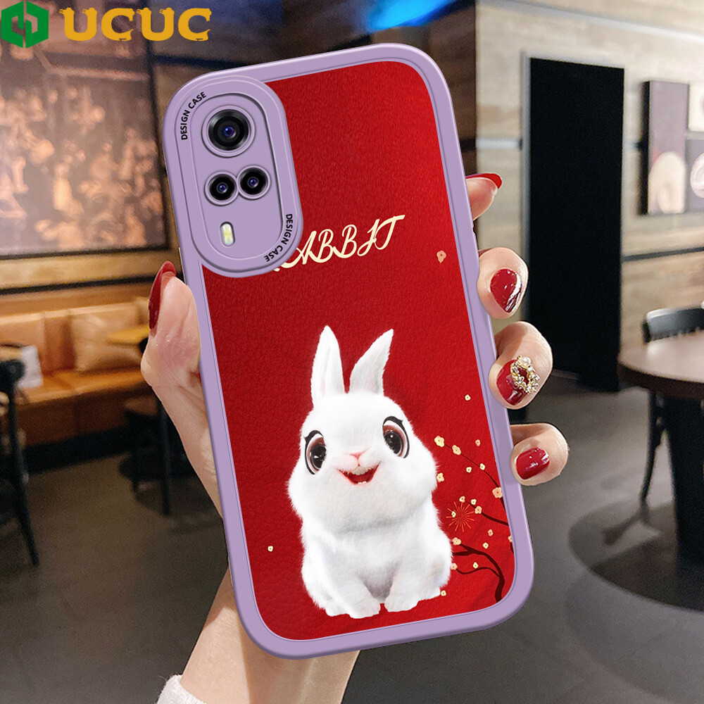 Ucuc casing case for vivo y31 2021 y51 2020 y51a 2021 y53s 4g case shockproof cartoon spring festival rabbit leather soft silicone phone case for girls