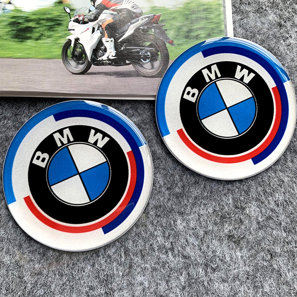 2PCS BMW Logo BMW Motorcycle Modification Accessories Head Side Tail Decoration Sticker Round 3D Resin Gel Car Logo Sticker
