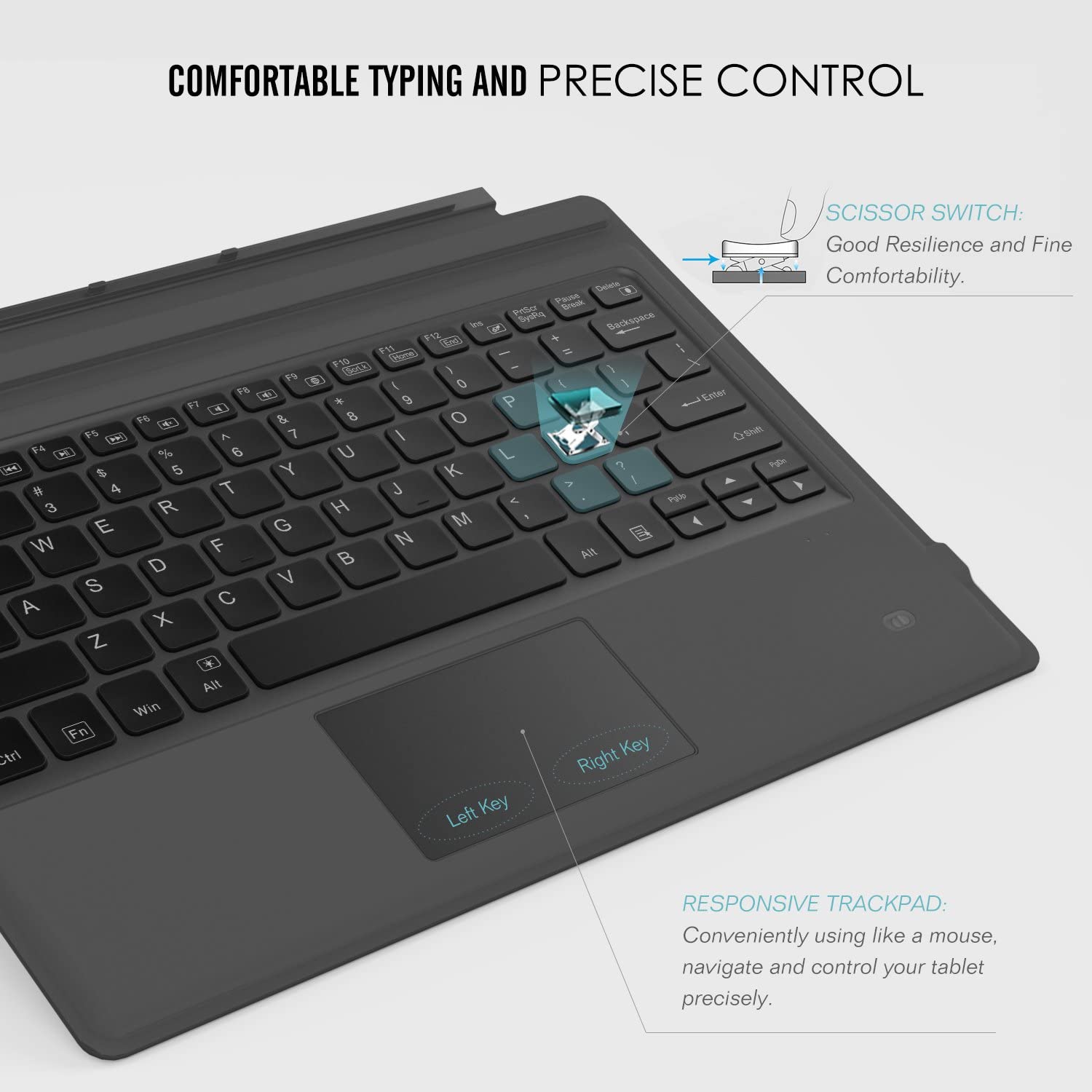 MoKo Type Cover Fit Microsoft Surface Pro 7 Plus/ Pro 7/ Pro 6/ Pro 5/Pro 4/Pro 3, Ultra-Slim Wireless Bluetooth Tablet Computer Keyboard with Trackpad, 7-Color LED Backlit, Rechargeable Battery