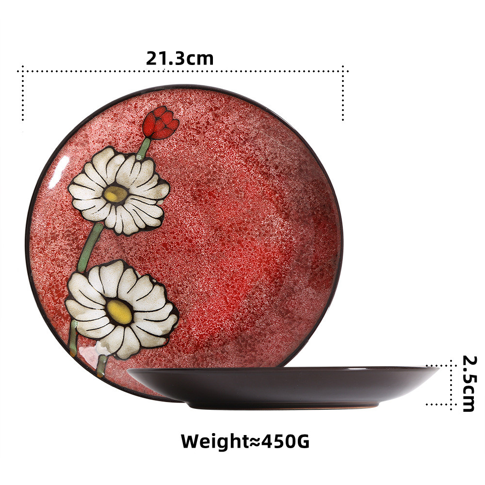 OMK Japanese Style Orchid Design Series Ceramic 8.5 inch Dinner Plate Dipping Plate Set