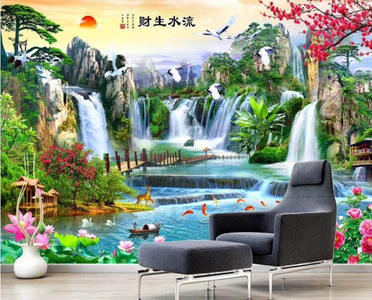 3d Wallpaper Mural Chinese Style Landscape Wall Print Decal Deco Indoor Outdoor Murals Sticker Removable Lazada Singapore - 3d Scenery Wall Sticker