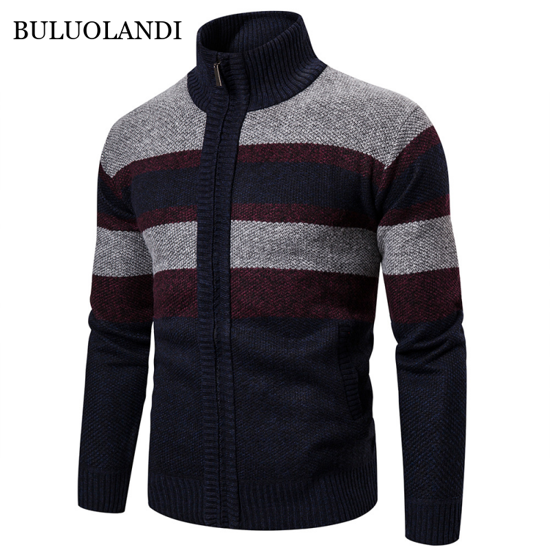 BULUOLANDI Cardigan Uomo Autunno Inverno Colore incantesimo Collo alto Giacca invernale da uomo Cappotto Cardigan con cerniera Caldo lavorato a maglia429_voghion.com