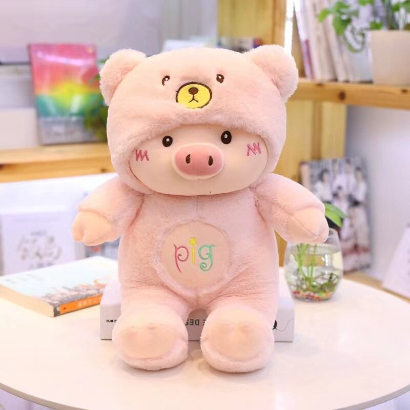 ELALA Cartoon Pig Plush Bear hat Pig Pig Doll Plush Toy Gift for Girlfriend